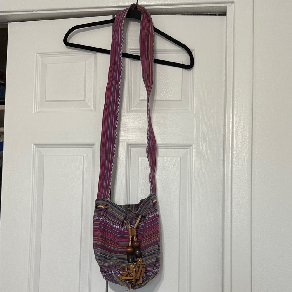 Striped Pink and Gray Shoulder Bag